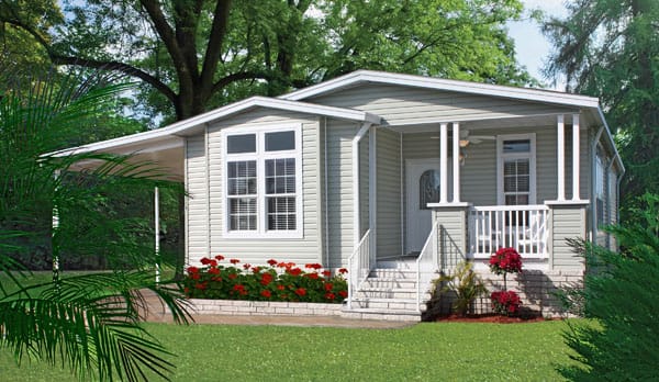 3D render of a manufactured home on land